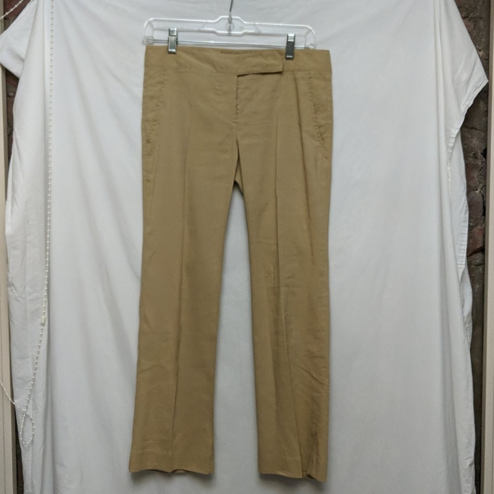 Theory khaki cropped linen pants.